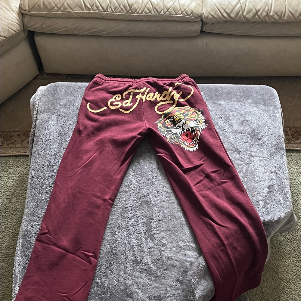 Ed Hardy Kids Burgundy Joggers with Tiger Graphic